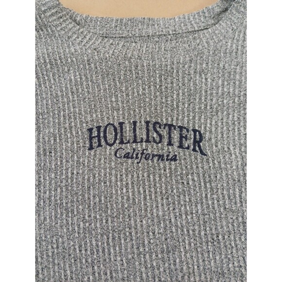 Hollister Cropped Sweater Shirt Womens L Gray Long Sleeve Ribbed Lightweight - Picture 2 of 7